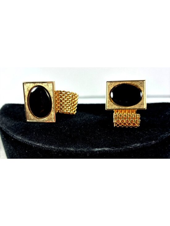 unbranded Other - Vintage Black Gold Tone Mesh Wraparound Cufflinks Mid Century